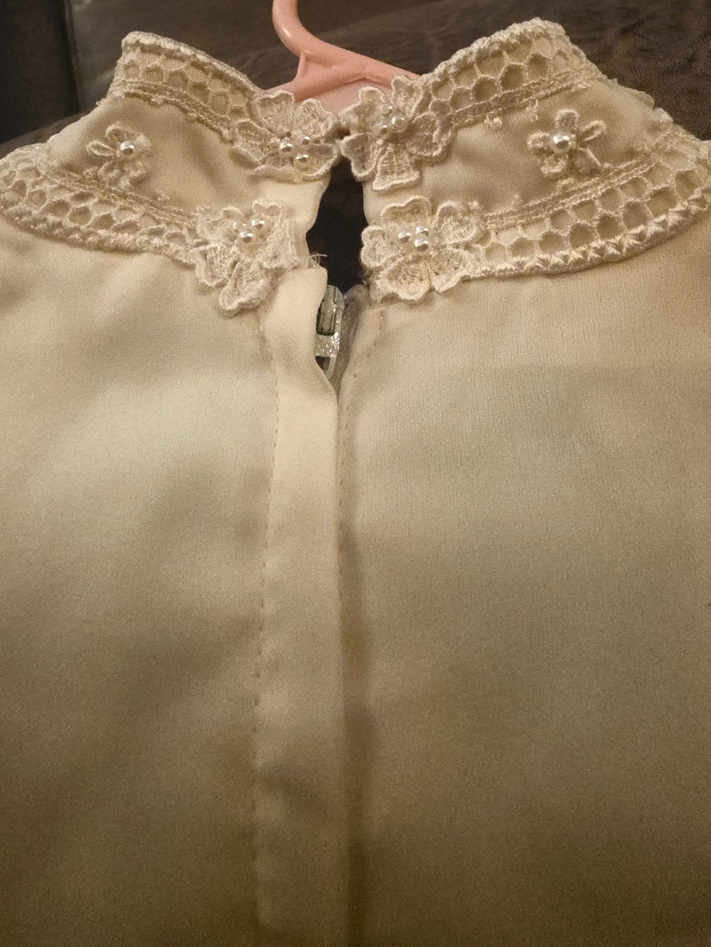 Vintage Ivory Beaded Lace And Satin Long Sleeve Women's Dress - Picture 7 of 8